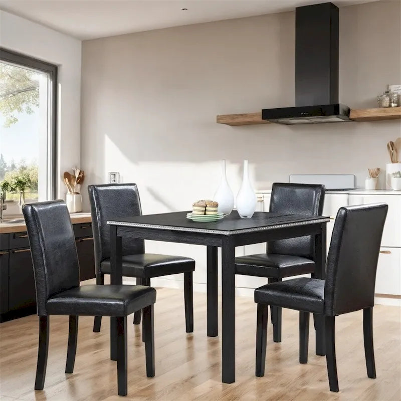 Set da Pranzo 5 Pezzi, Grigio/Nero/Bianco, Quadrato, 4 Posti
