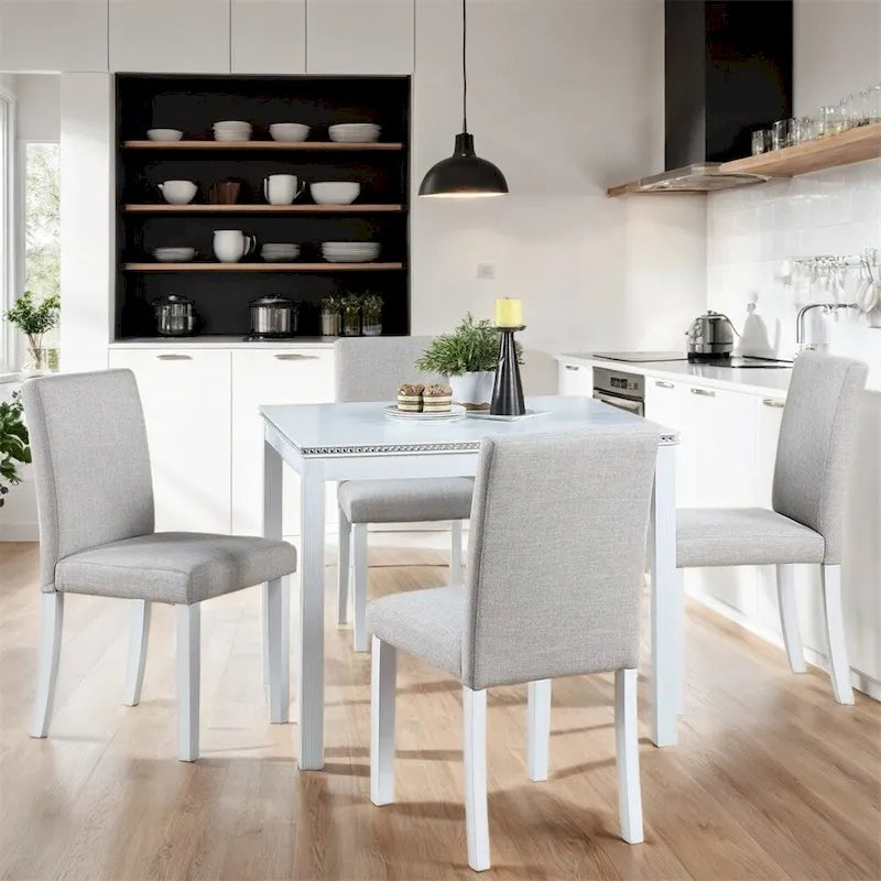 Set da Pranzo 5 Pezzi, Grigio/Nero/Bianco, Quadrato, 4 Posti