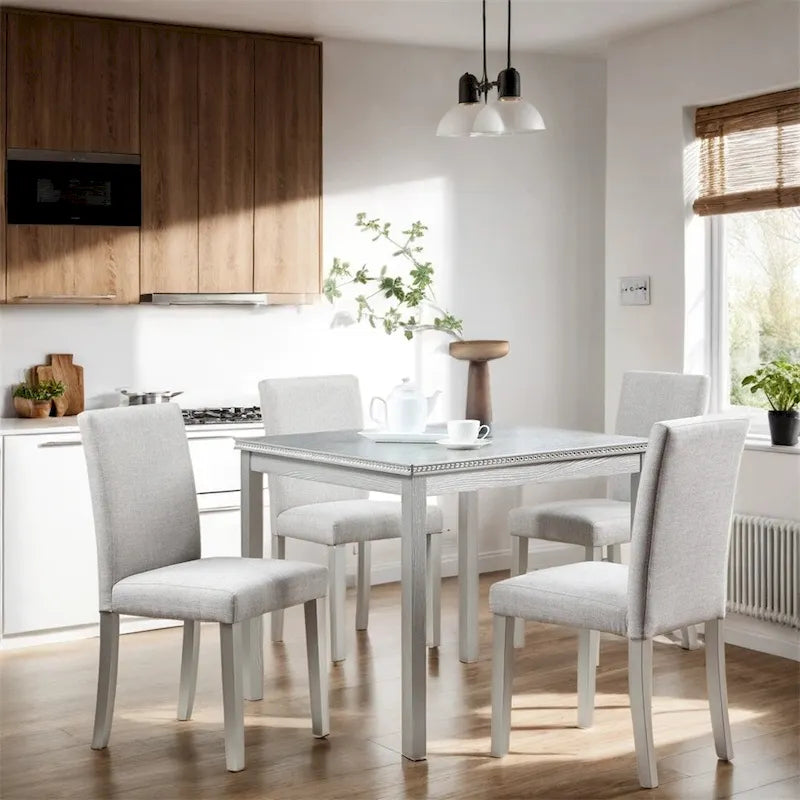 Set da Pranzo 5 Pezzi, Grigio/Nero/Bianco, Quadrato, 4 Posti