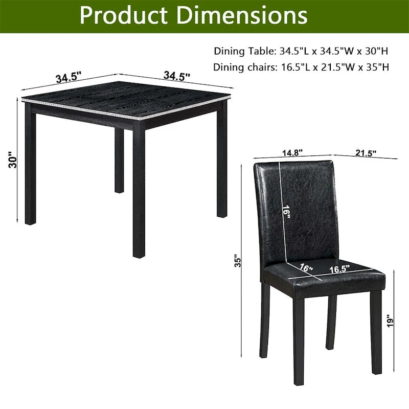 Set da Pranzo 5 Pezzi, Grigio/Nero/Bianco, Quadrato, 4 Posti