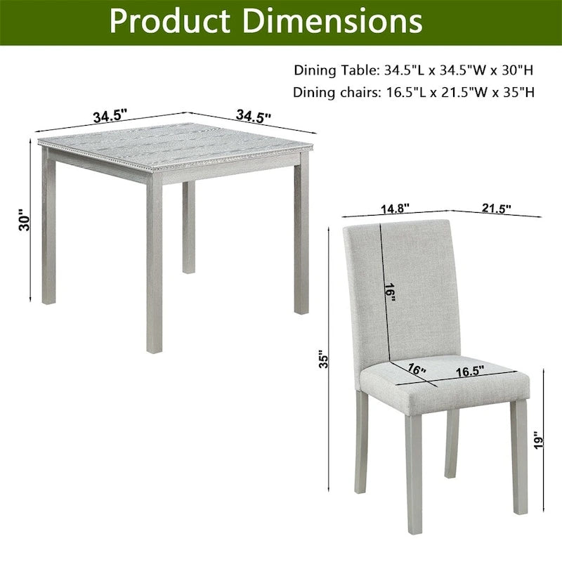 Set da Pranzo 5 Pezzi, Grigio/Nero/Bianco, Quadrato, 4 Posti