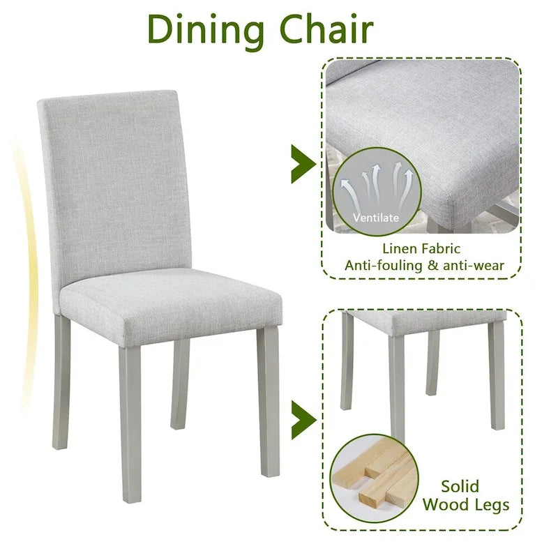 Set da Pranzo 5 Pezzi, Grigio/Nero/Bianco, Quadrato, 4 Posti