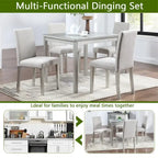 Set da Pranzo 5 Pezzi, Grigio/Nero/Bianco, Quadrato, 4 Posti