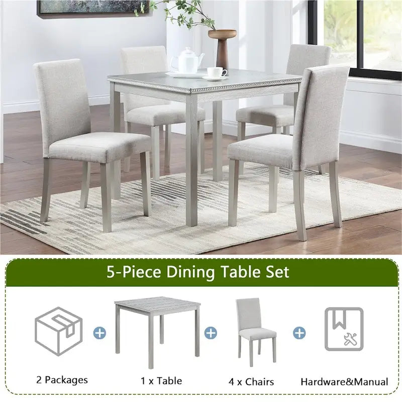 Set da Pranzo 5 Pezzi, Grigio/Nero/Bianco, Quadrato, 4 Posti