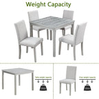 Set da Pranzo 5 Pezzi, Grigio/Nero/Bianco, Quadrato, 4 Posti