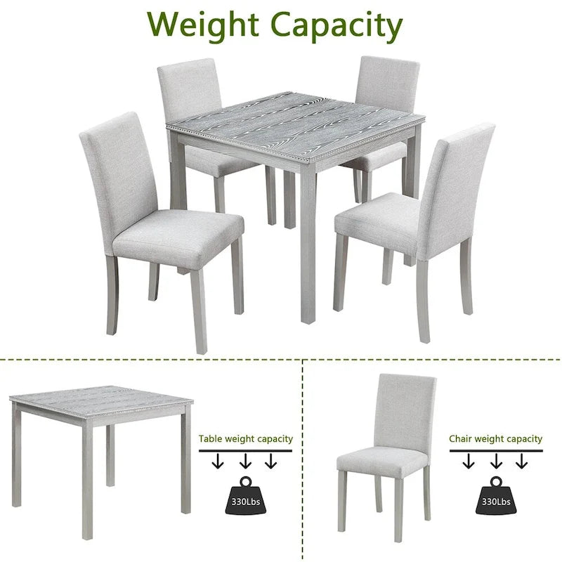 Set da Pranzo 5 Pezzi, Grigio/Nero/Bianco, Quadrato, 4 Posti