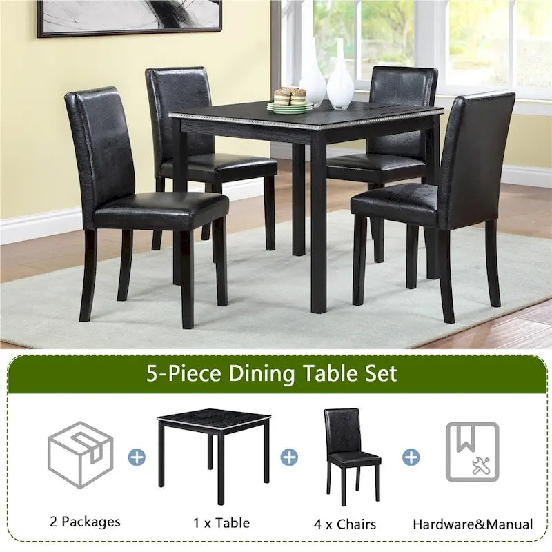 Set da Pranzo 5 Pezzi, Grigio/Nero/Bianco, Quadrato, 4 Posti