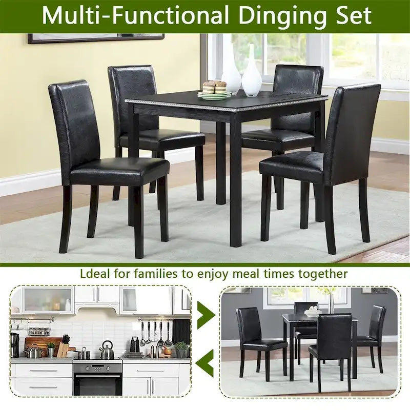 Set da Pranzo 5 Pezzi, Grigio/Nero/Bianco, Quadrato, 4 Posti