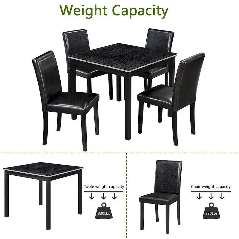 Set da Pranzo 5 Pezzi, Grigio/Nero/Bianco, Quadrato, 4 Posti