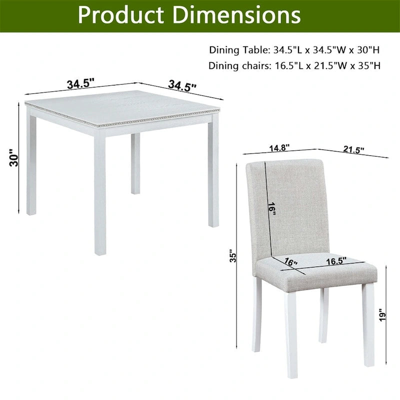 Set da Pranzo 5 Pezzi, Grigio/Nero/Bianco, Quadrato, 4 Posti