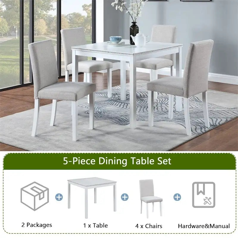 Set da Pranzo 5 Pezzi, Grigio/Nero/Bianco, Quadrato, 4 Posti