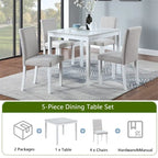 Set da Pranzo 5 Pezzi, Grigio/Nero/Bianco, Quadrato, 4 Posti