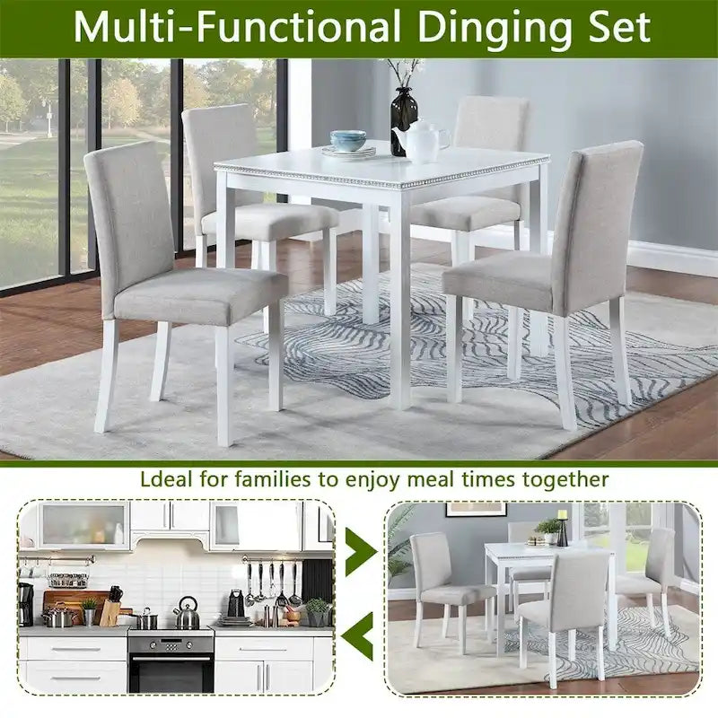Set da Pranzo 5 Pezzi, Grigio/Nero/Bianco, Quadrato, 4 Posti