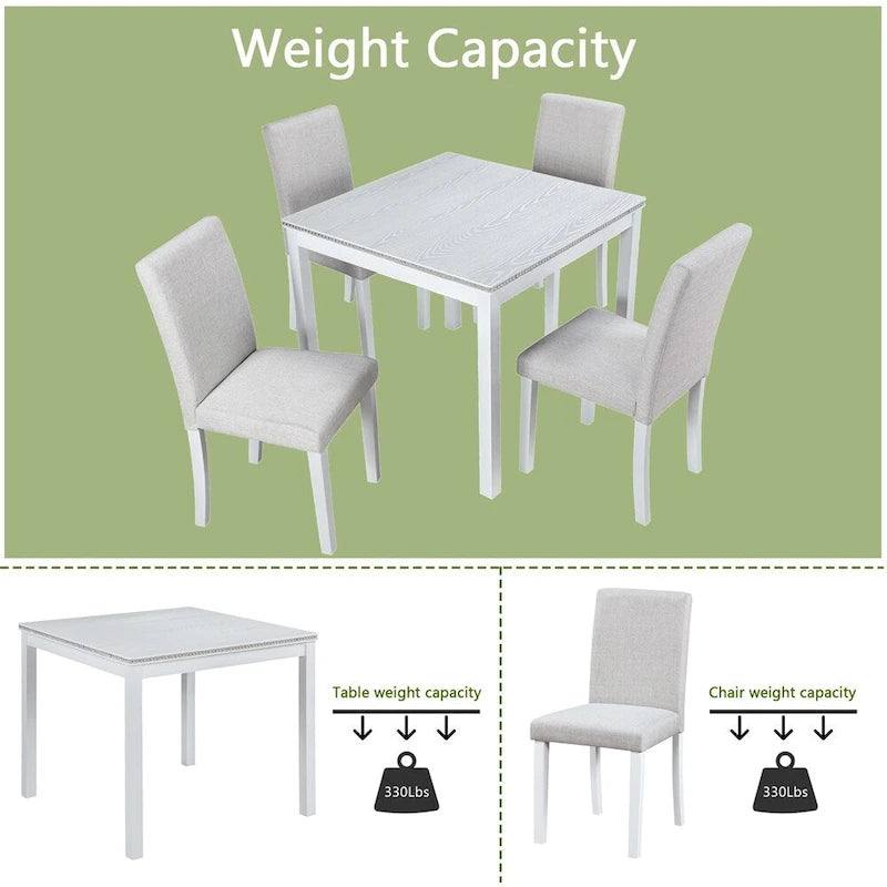 Set da Pranzo 5 Pezzi, Grigio/Nero/Bianco, Quadrato, 4 Posti