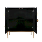 Credenza a 2 ante Nera e Oro, Stile Mid-Century, Motivo a Raggi di Sole
