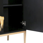 Credenza a 2 ante Nera e Oro, Stile Mid-Century, Motivo a Raggi di Sole
