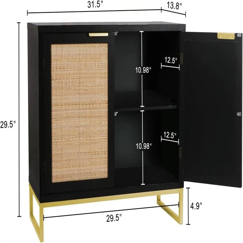Mobiletto portaoggetti con ante in rattan nero, 2 ante, 80L x 35P x 74.7A cm
