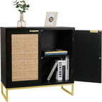 Mobiletto portaoggetti con ante in rattan nero, 2 ante, 80L x 35P x 74.7A cm
