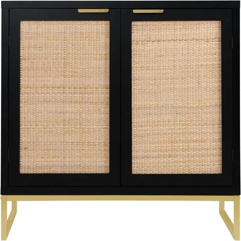 Mobiletto portaoggetti con ante in rattan nero, 2 ante, 80L x 35P x 74.7A cm