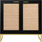 Mobiletto portaoggetti con ante in rattan nero, 2 ante, 80L x 35P x 74.7A cm