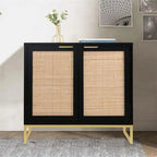 Mobiletto portaoggetti con ante in rattan nero, 2 ante, 80L x 35P x 74.7A cm