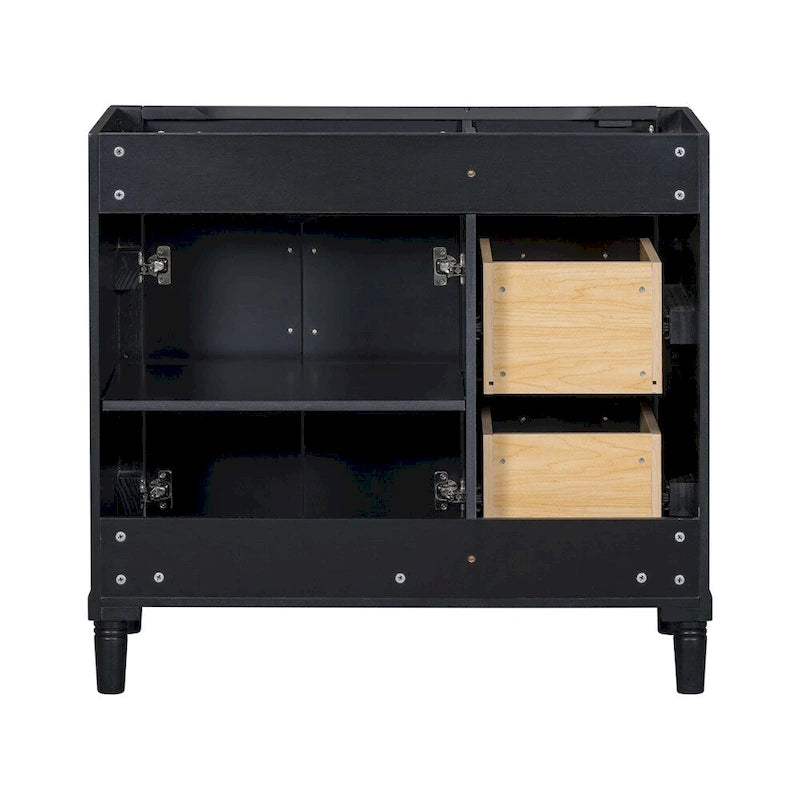 Mobile bagno singolo nero moderno da 36" con 3 cassetti e armadietto (senza lavabo)