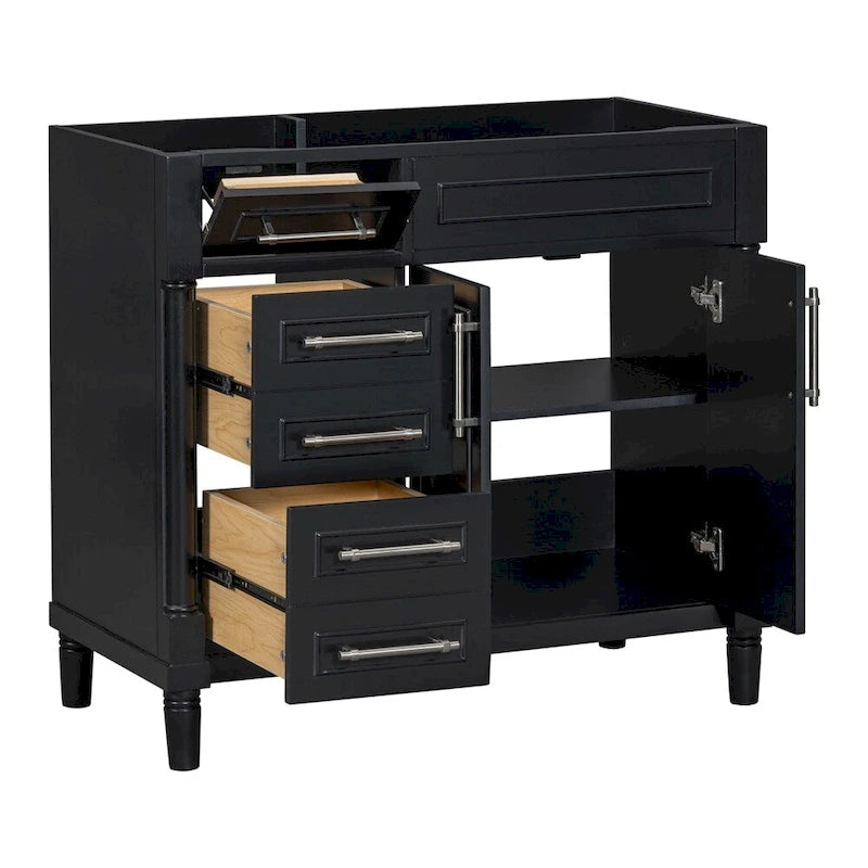 Mobile bagno singolo nero moderno da 36" con 3 cassetti e armadietto (senza lavabo)