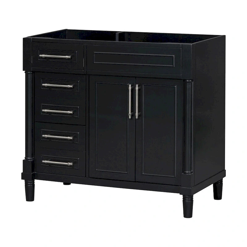 Mobile bagno singolo nero moderno da 36" con 3 cassetti e armadietto (senza lavabo)