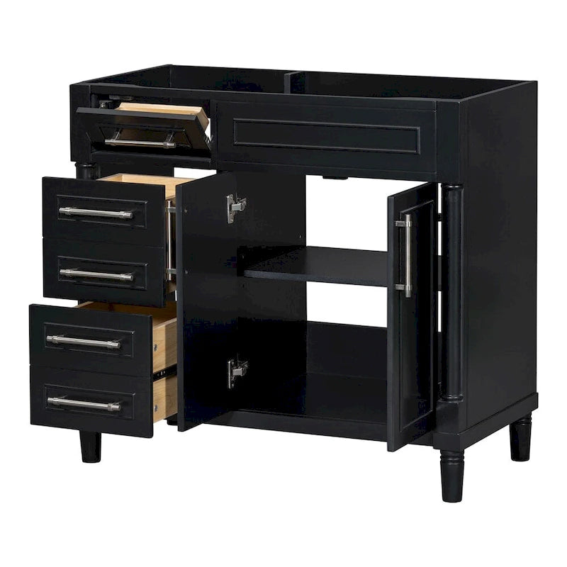 Mobile bagno singolo nero moderno da 36" con 3 cassetti e armadietto (senza lavabo)