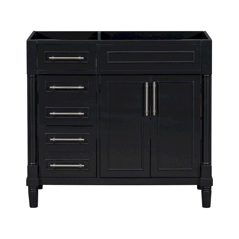 Mobile bagno singolo nero moderno da 36" con 3 cassetti e armadietto (senza lavabo)