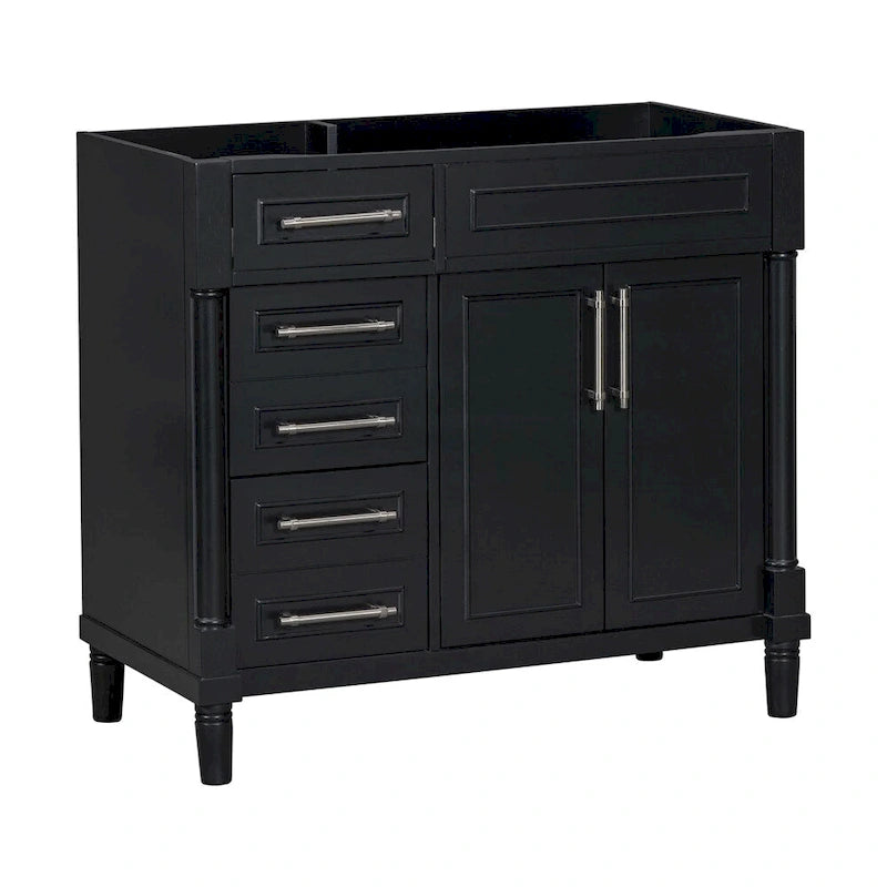 Mobile bagno singolo nero moderno da 36" con 3 cassetti e armadietto (senza lavabo)