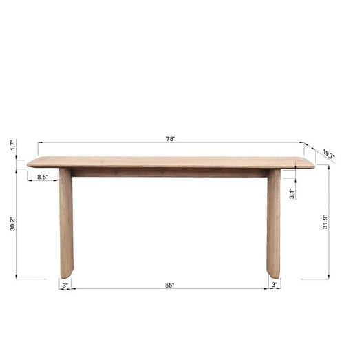 Tavolo consolle in legno da 78", naturale invecchiato, per 1 persona
